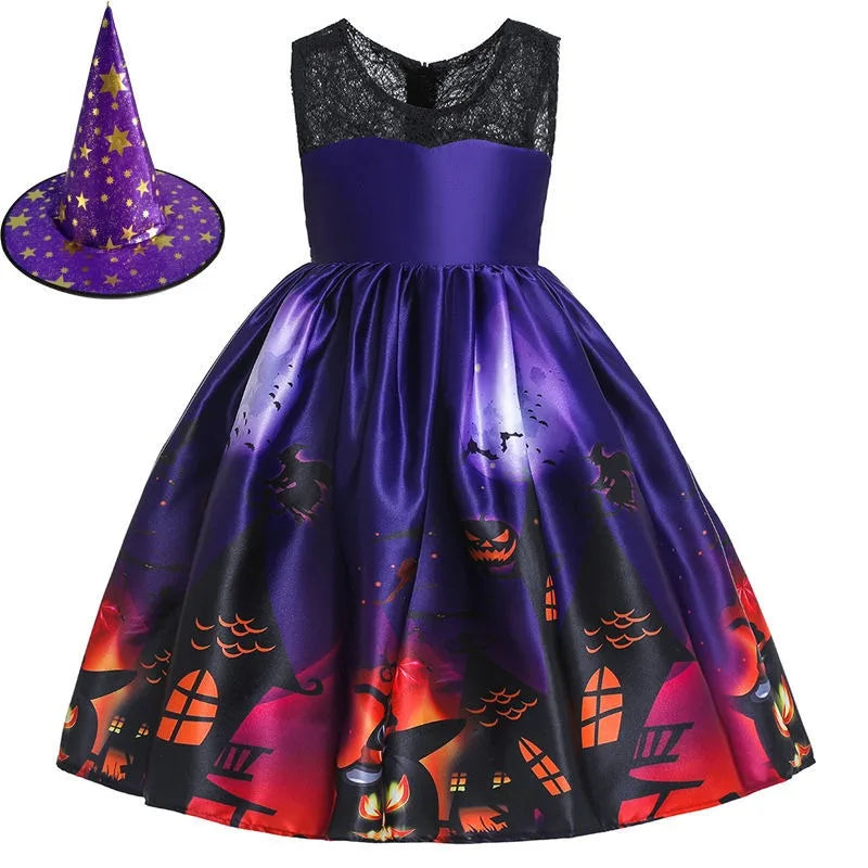 Vampire Pumpkin Print Halloween Costume for Kids Girls