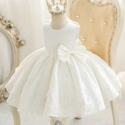 Sleeveless Bow Design Solid Lace Party Dresses For Girls childrensterritory