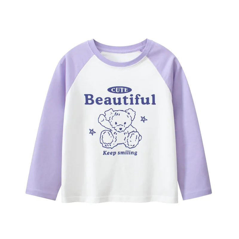 Girls' Cartoon Print Long Sleeves Stylish Tops