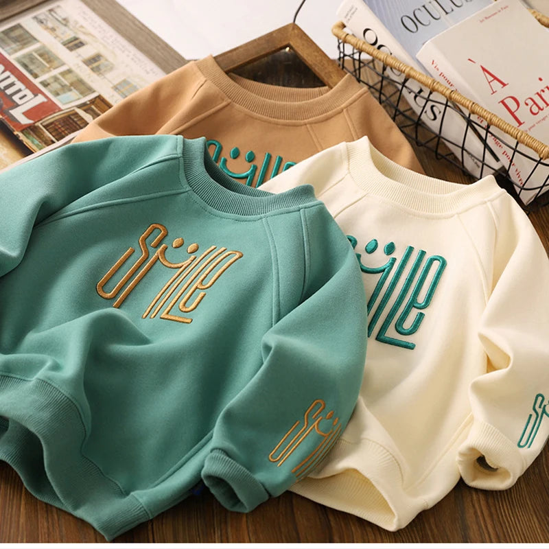 Big Size Letter Smile Design Teenager Boys Sweatshirts childrensterritory
