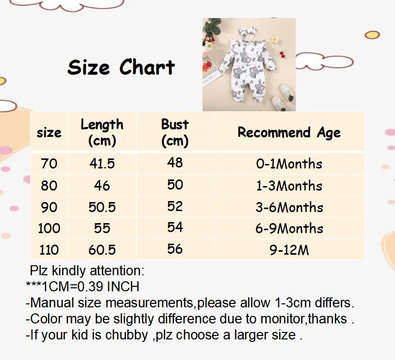 Long Sleeve Elephant Print Baby Girl Romper