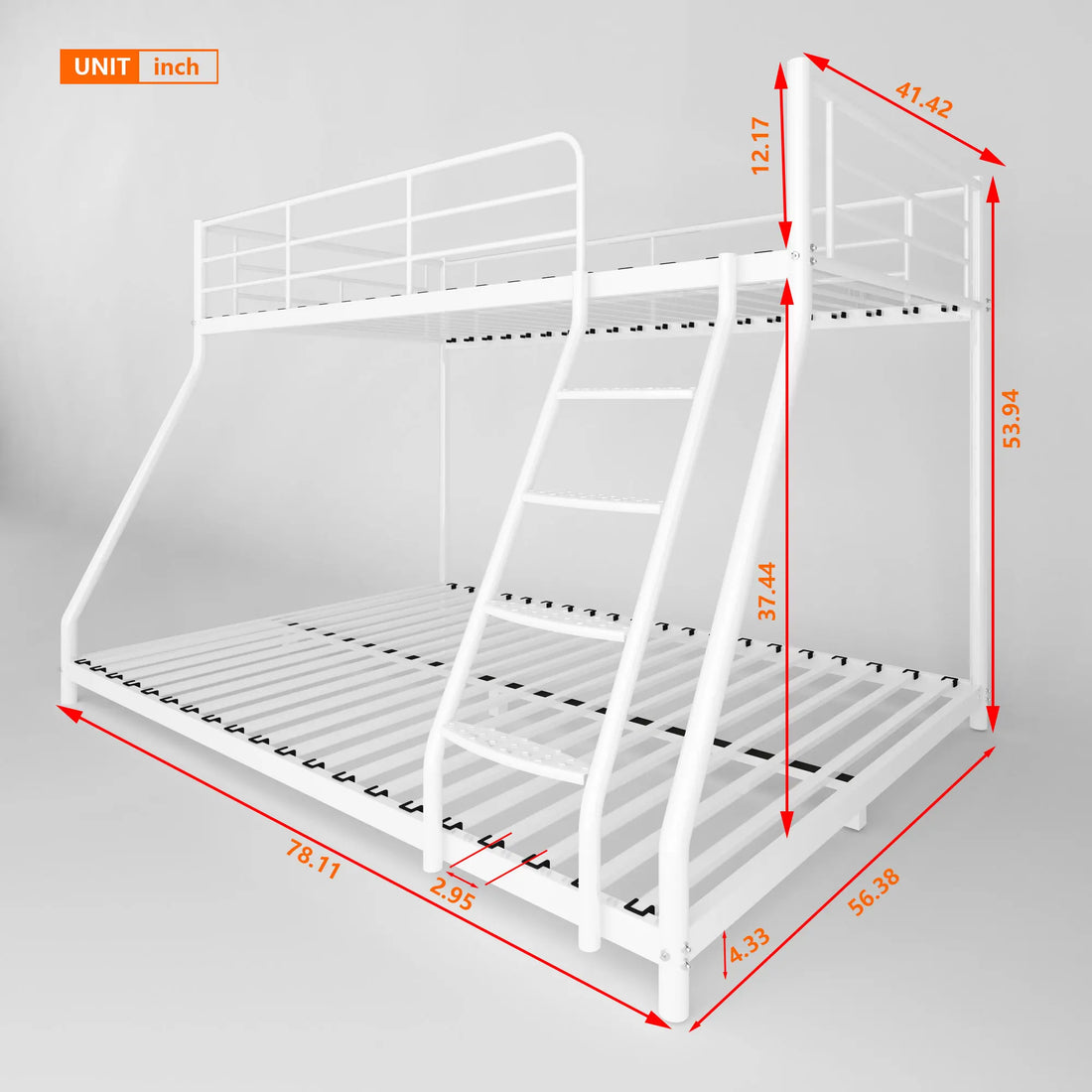 Cozy Twin Oversized Metal Bunk Bed with Padded Sides childrensterritory
