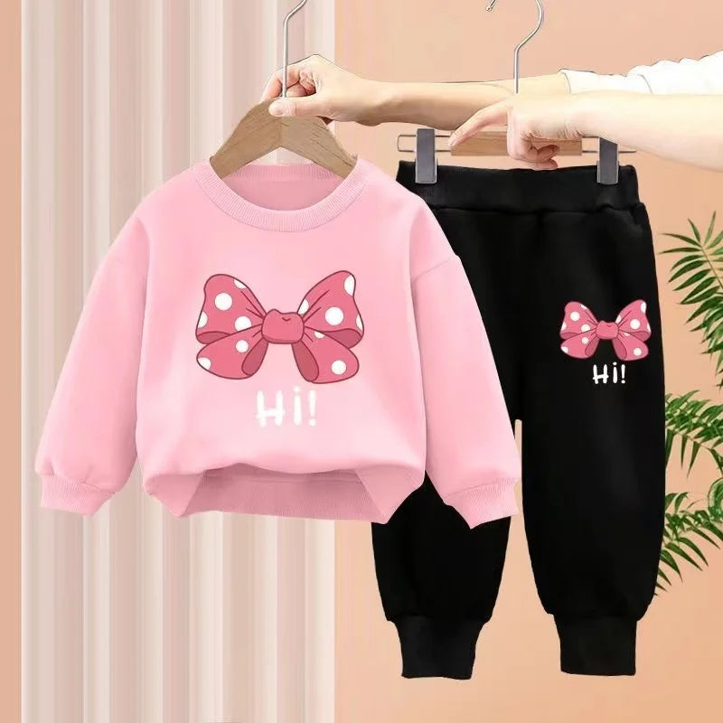 Bow Letter Printing Sweatshirt and Pants Set for Little Girls childrensterritory