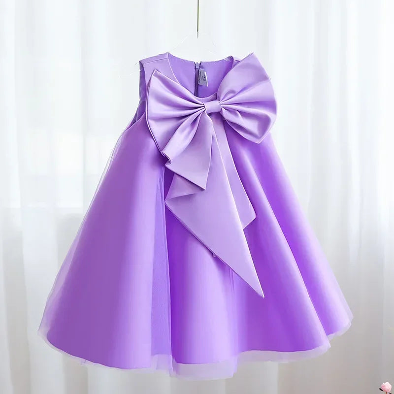 Lavender Scoop Neck Puff Girls Birthday Party Dresses