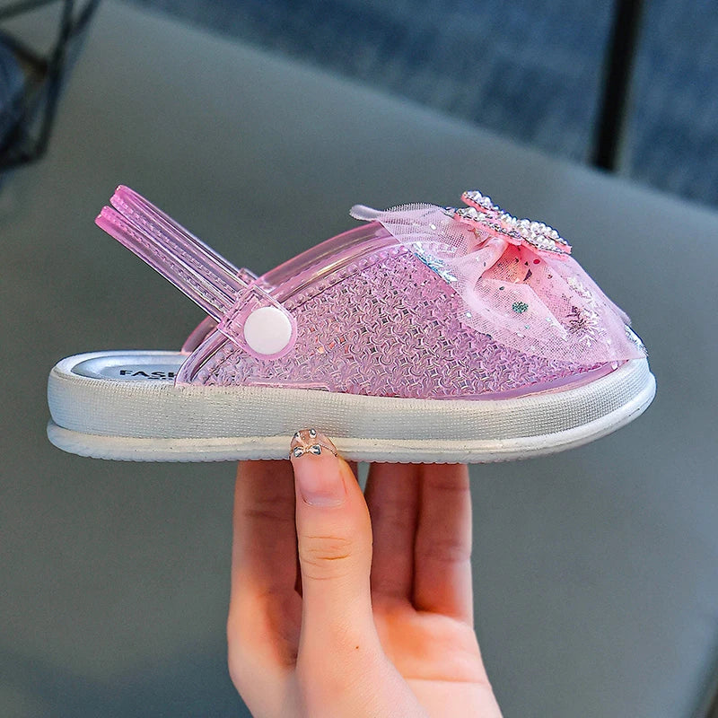 Rhinestones Bow Design Princess Slippers for Kids Girls