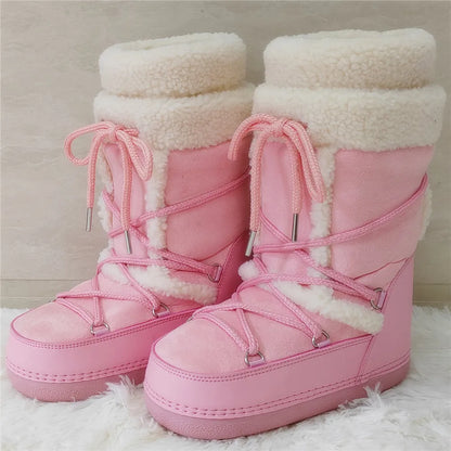 Fluffy Faux Fur Middle Calf Platform Snow Boots for Women childrensterritory