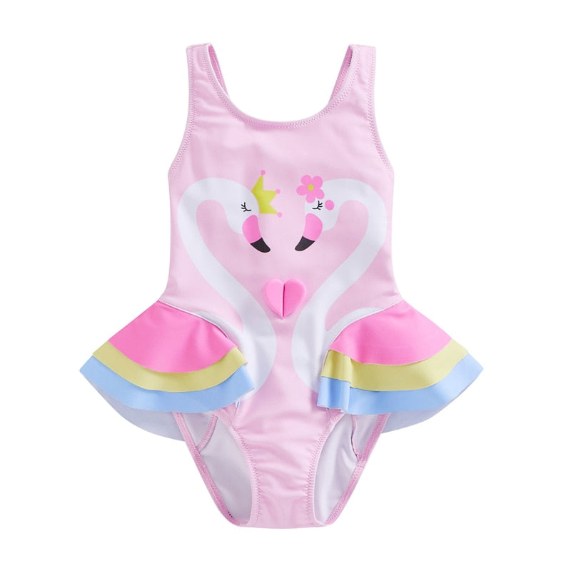 Swan Print Kid Girls Sleeveless Round Neck Beach Bodysuit childrensterritory