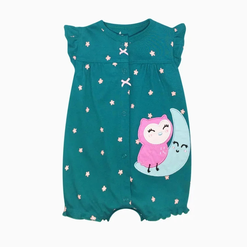 Baby Cartoon Print Cotton Short-Sleeve Summer Romper childrensterritory