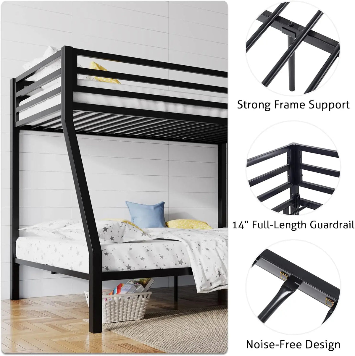 Twin Over Full-Size Beds with Sturdy Guard Rail