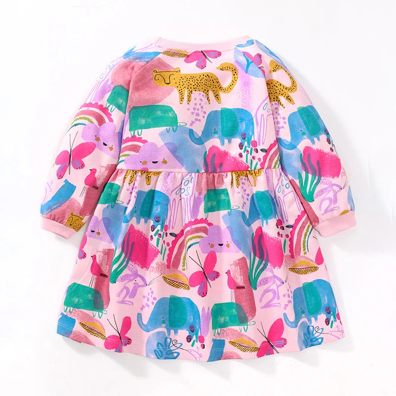 Rainbow Print Round Neck Soft Dresses For Girls childrensterritory