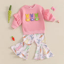 Toddler Girl Bunny Embroidery 2 Pieces Easter Outfit Set childrensterritory