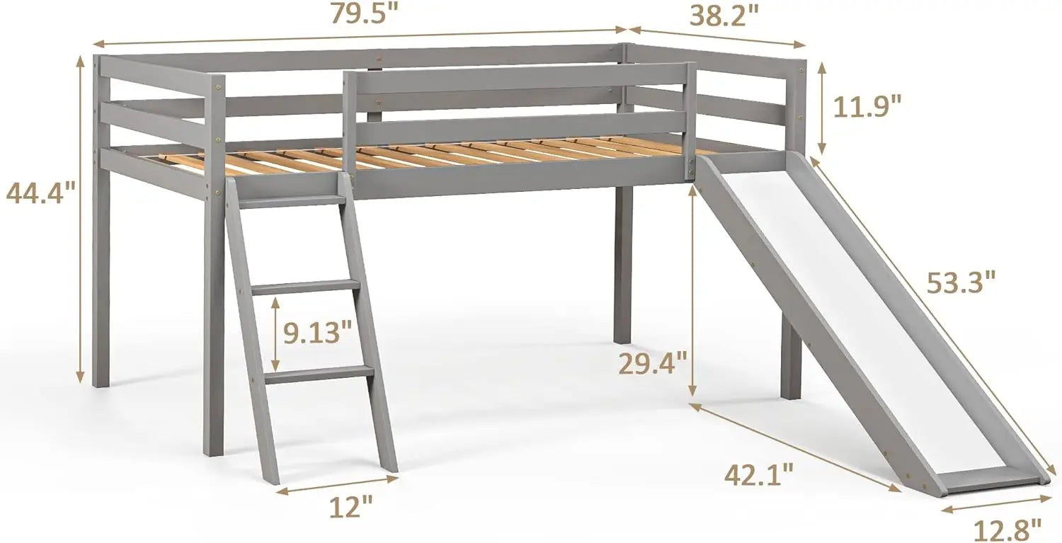 Kids Wooden Loft Bed with Climbing Ladder &amp; Storage Space
