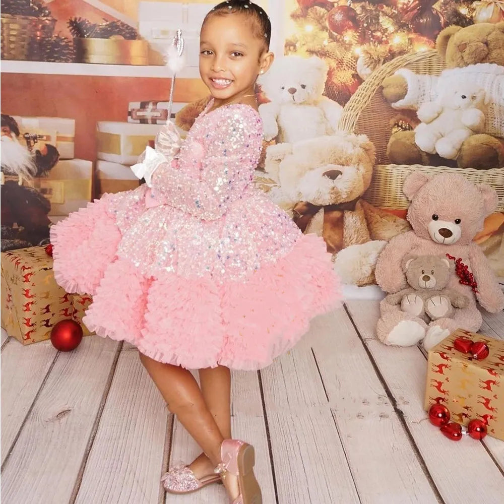 Pink Glitter Tiered Tutu Princess Birthday Party Prom Gown childrensterritory