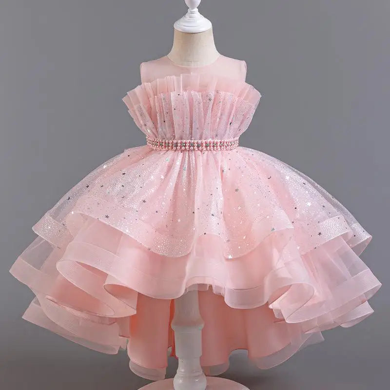 Flower Sequin Design Fluffy Princess Dresses For Girls childrensterritory