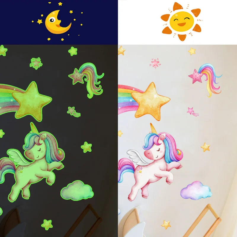 Shine In The Dark Unicorn Stars Wall Stickers for Bedroom childrensterritory