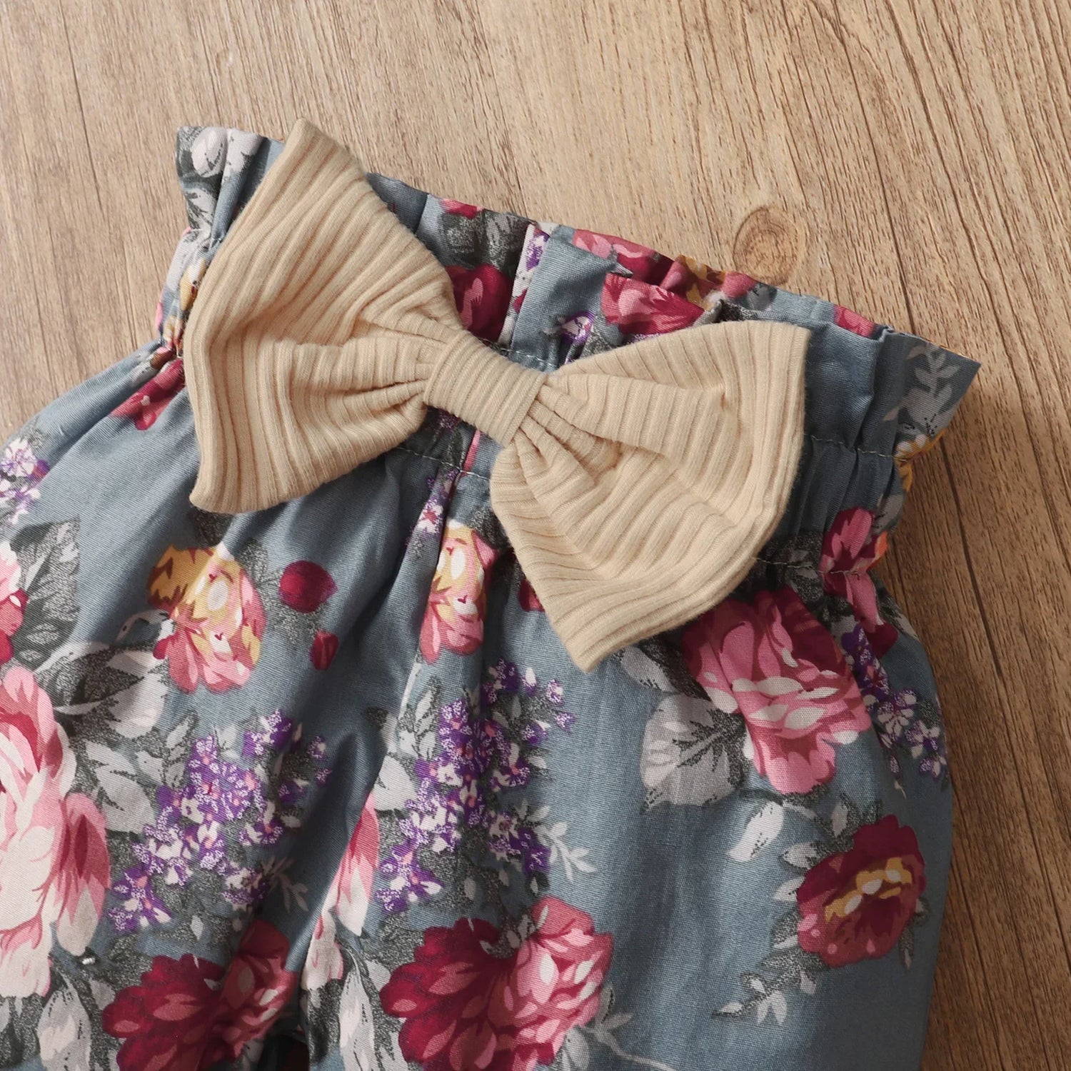 3Pcs Newborn Girl Bodysuit, Bow, Floral Pants Clothing Set childrensterritory