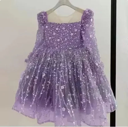 A-Line Glitter Sequined Little Girls Princess Party Dress