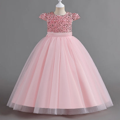 Teenage Girls Elegant Long Tulle Sequined Princess Party Dresses childrensterritory