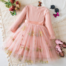 Girls ' Long-Sleeved Flower Design Birthday Party Dress childrensterritory