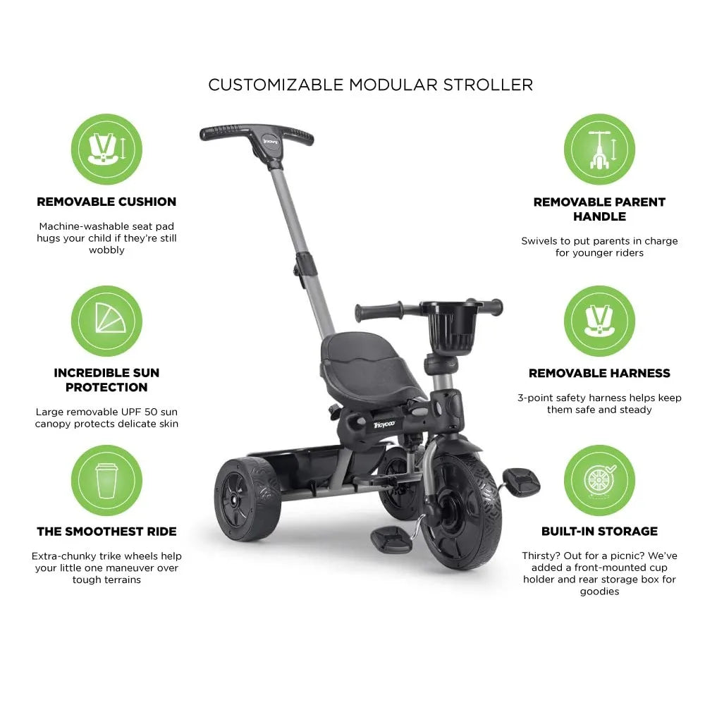 Kids Tricycle with 4-Stages Featuring Extra-Wide Front Tire