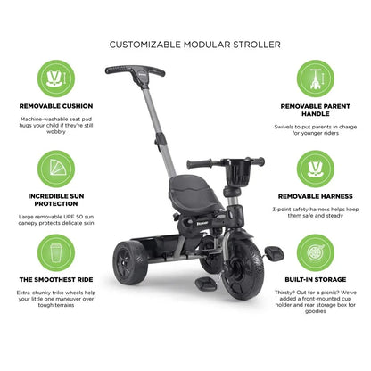 Kids Tricycle with 4-Stages Featuring Extra-Wide Front Tire