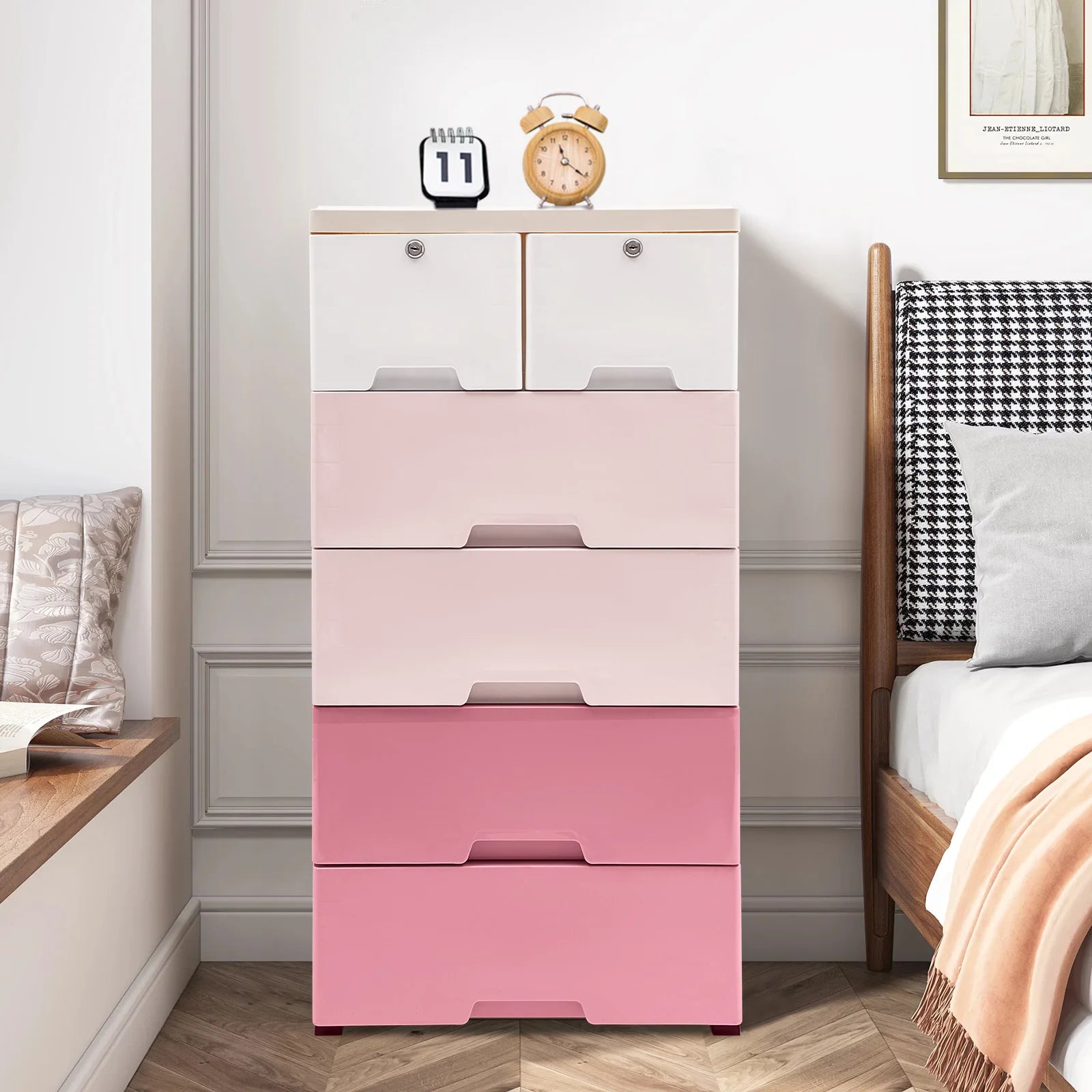 Modern Gradient Pink Design Plastic Storage Cabinet W/ 6 Drawers