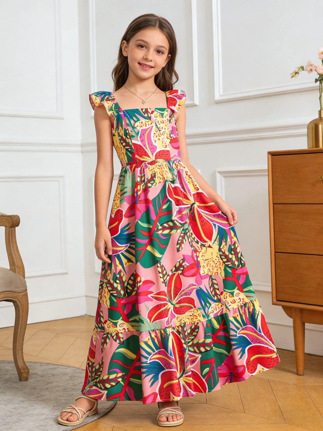 Stylish Printed Summer Party Dress for Kids Girls