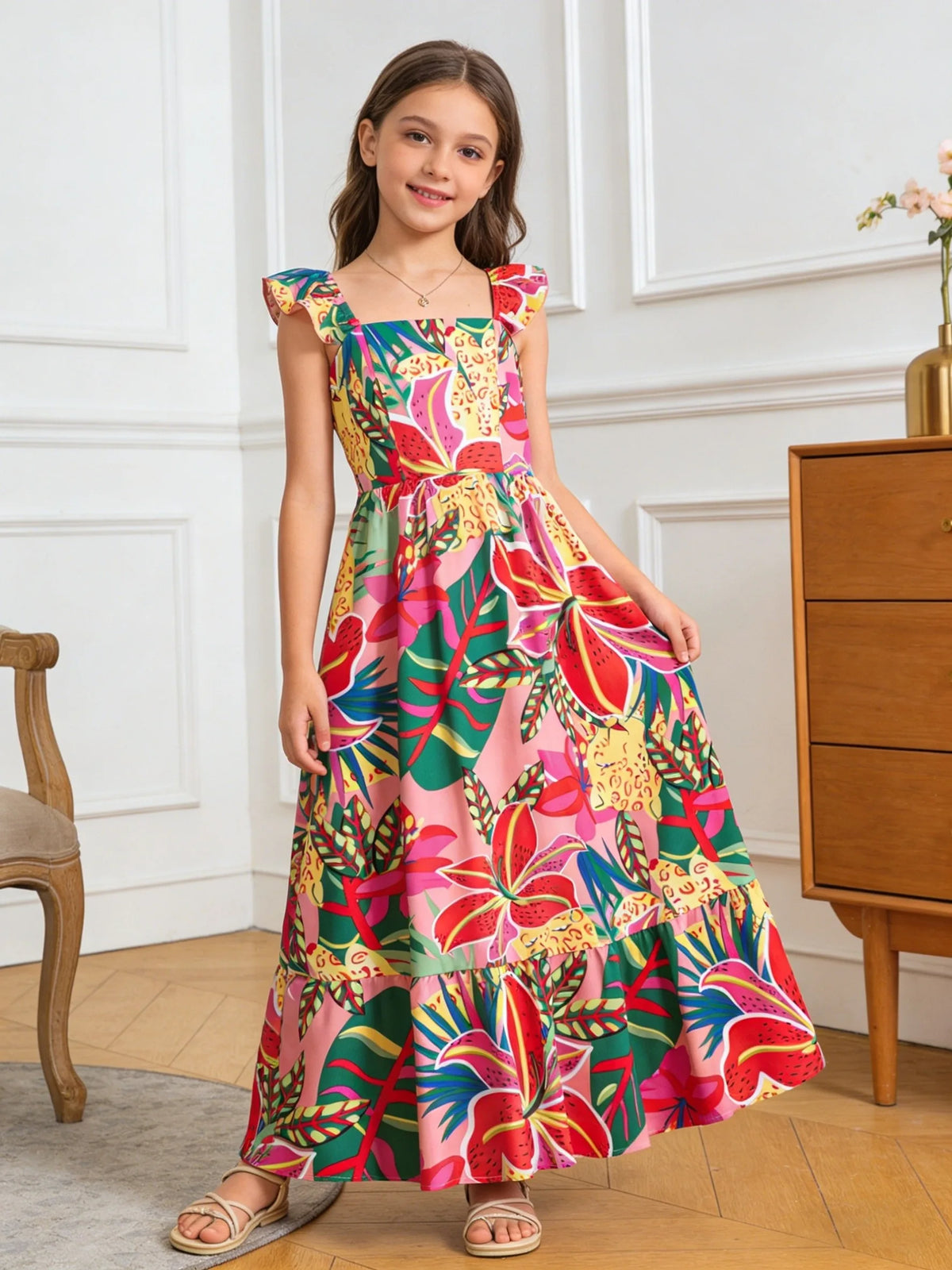 Stylish Printed Summer Party Dress for Kids Girls