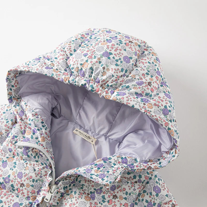 Floral Print Kids Girl Warm Hooded Outerwear childrensterritory