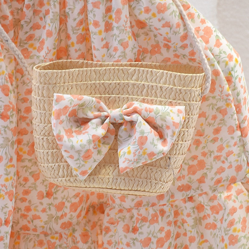 Kids Girls Floral Summer Princess Dress with Sling Bag childrensterritory