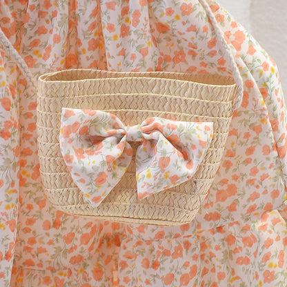 Kids Girls Floral Summer Princess Dress with Sling Bag childrensterritory