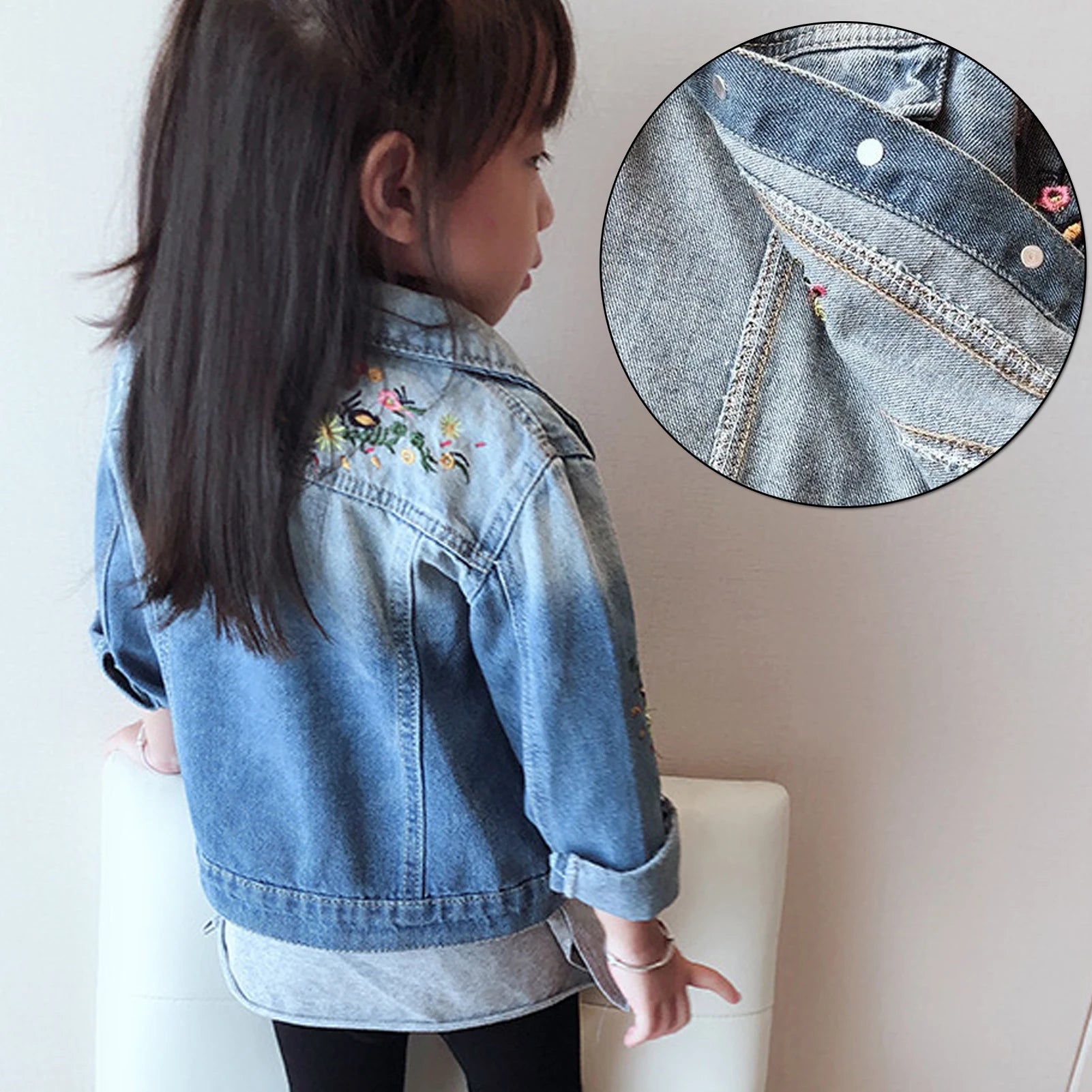 Girls' Flowers Embroidery Design Winter Denim childrensterritory