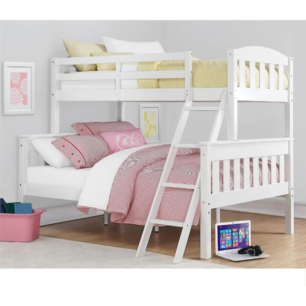 Solid Wood White Bunk Bed With Ladder and Guard Rail childrensterritory
