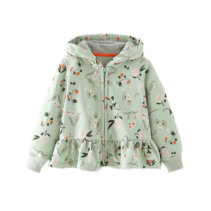 Kids Girl Flowers Cartoon Print Hooded Jackets Windbreaker childrensterritory