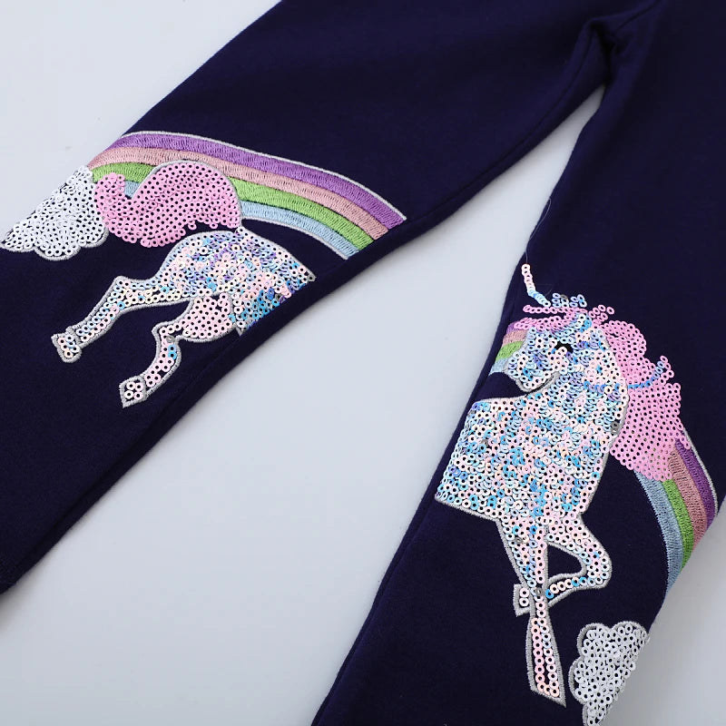 Sequin Cartoon Unicorn Rainbow Design Girls Leggings childrensterritory