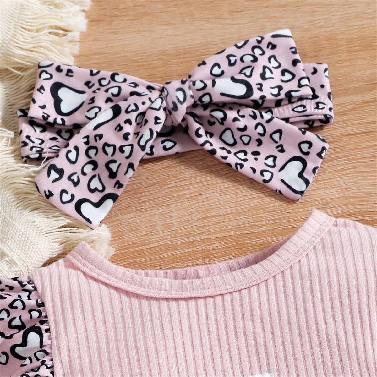 Baby Girls Letter and Leopard Print Jumpsuit &amp; Headband Set childrensterritory