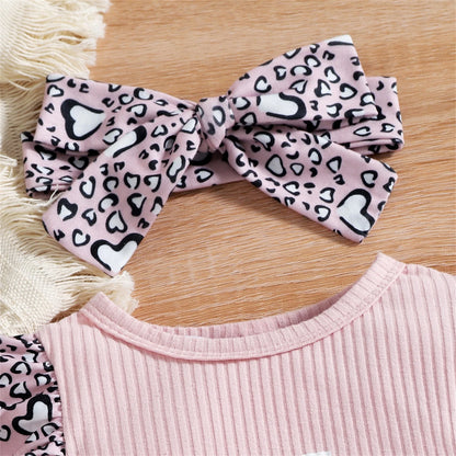 Baby Girls Letter and Leopard Print Jumpsuit &amp; Headband Set childrensterritory
