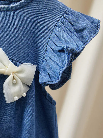 Baby Girl Bow Design Solid Color Cute Summer Dress