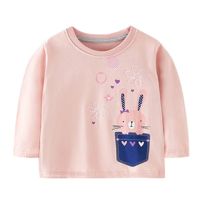 Kids Girls Lovely Flower and Fox Print Soft T-shirt childrensterritory