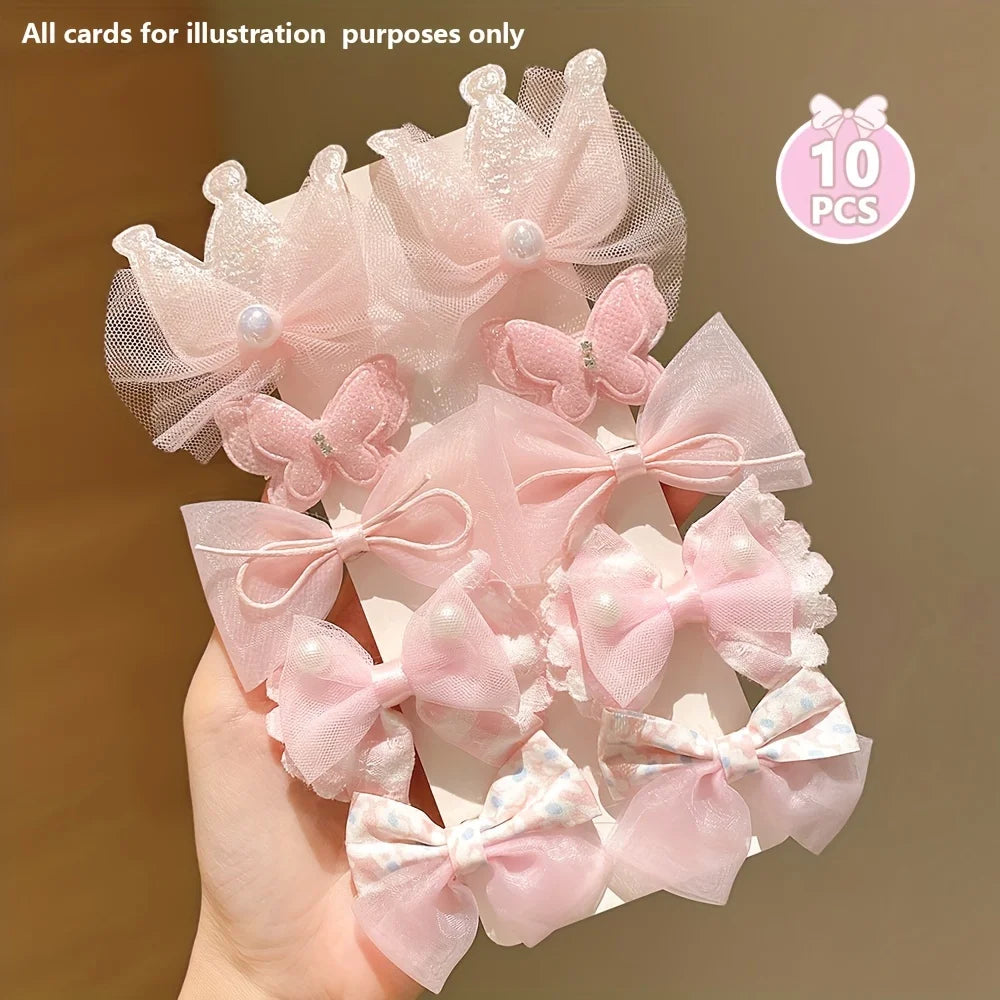 Cute Bow Design 10 Pieces of Sweet Pink Hairpins for Girls childrensterritory