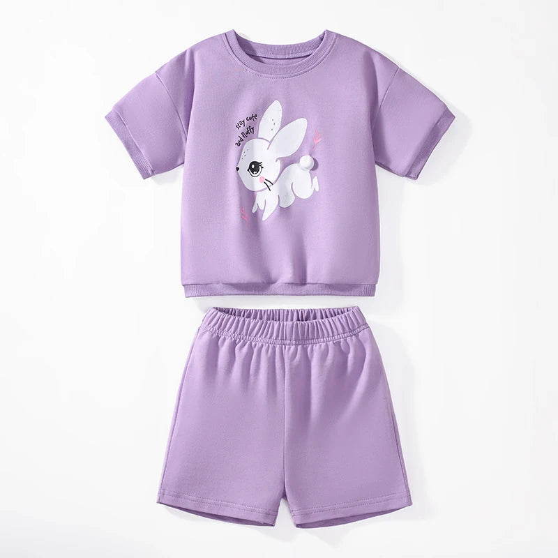 Kids Girls Cartoon Rabbits Design Summer Tracksuit Set childrensterritory