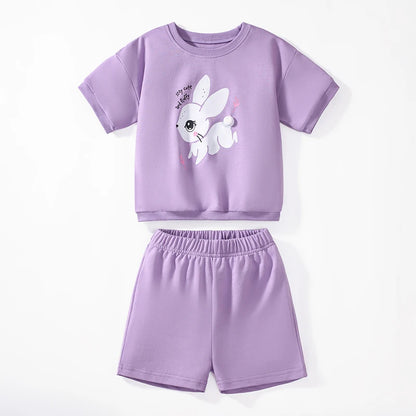 Kids Girls Cartoon Rabbits Design Summer Tracksuit Set childrensterritory