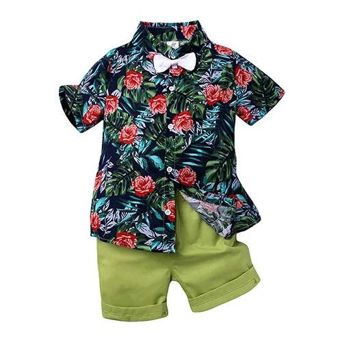 Toddler Boy Floral Bowtie Shirt + Shorts Gentleman Clothing Set