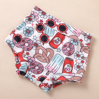 Flag and Floral Print Independence Day Baby Girl Clothes childrensterritory