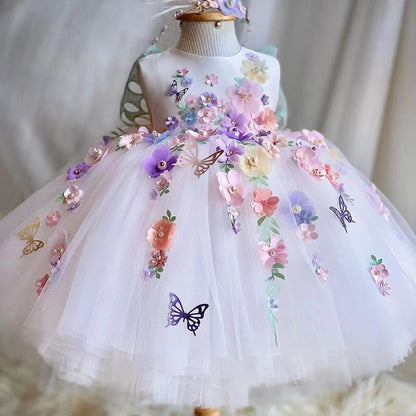 Elegant 3D Flower Butterfly Design Formal Party Dresses childrensterritory