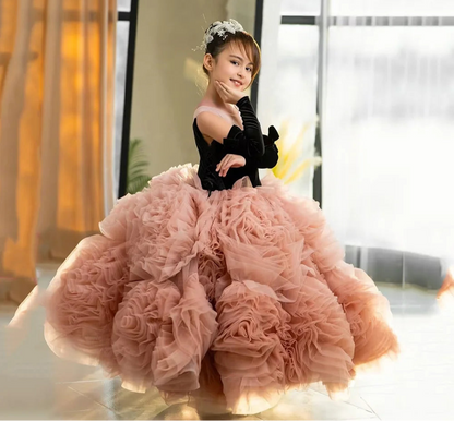 Fluffy Tiered Tulle Long Flower Girl Dresses for Birthday