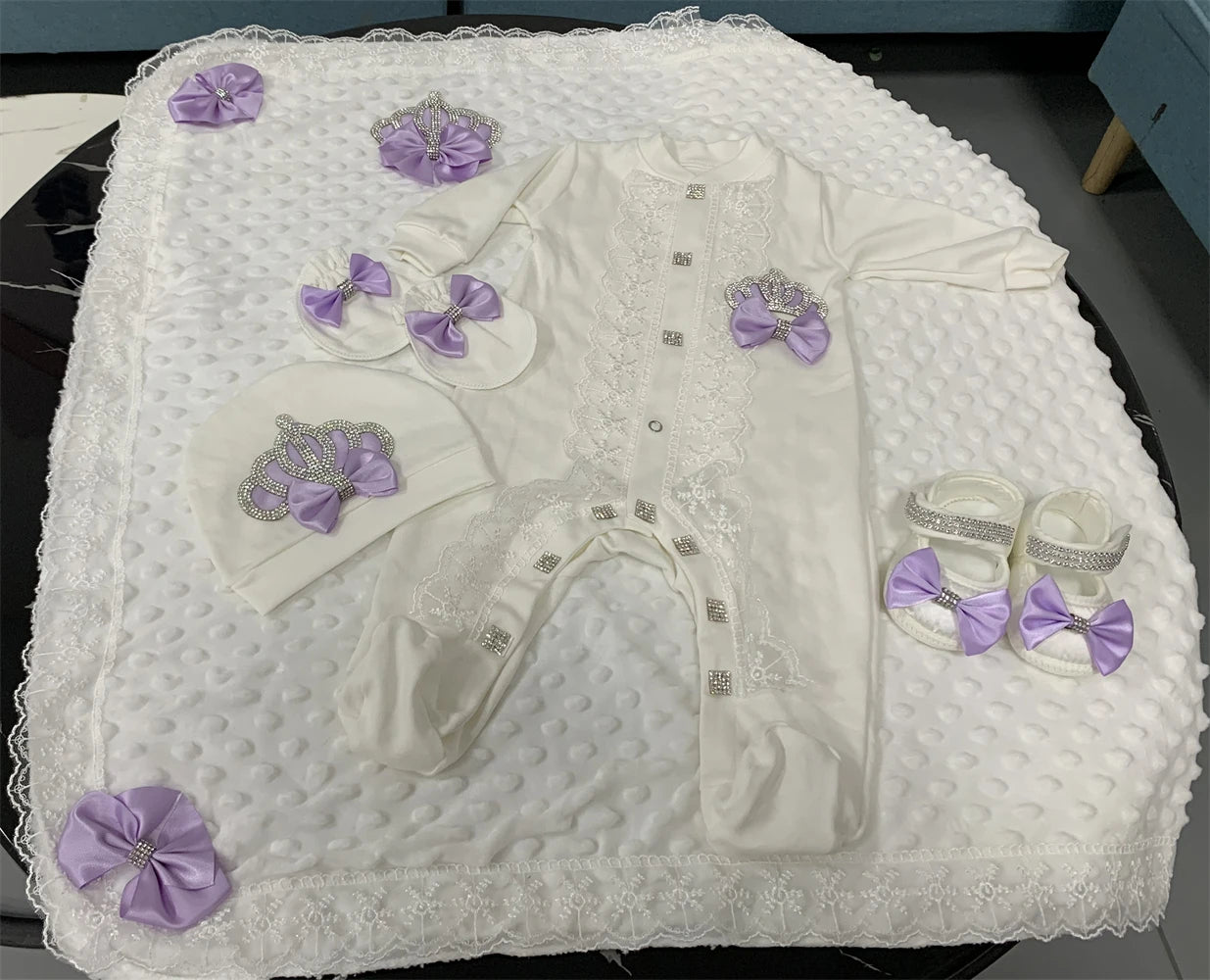 5pcs Sequin Bling Crown Design Baby Girl Welcome Home Outfits childrensterritory