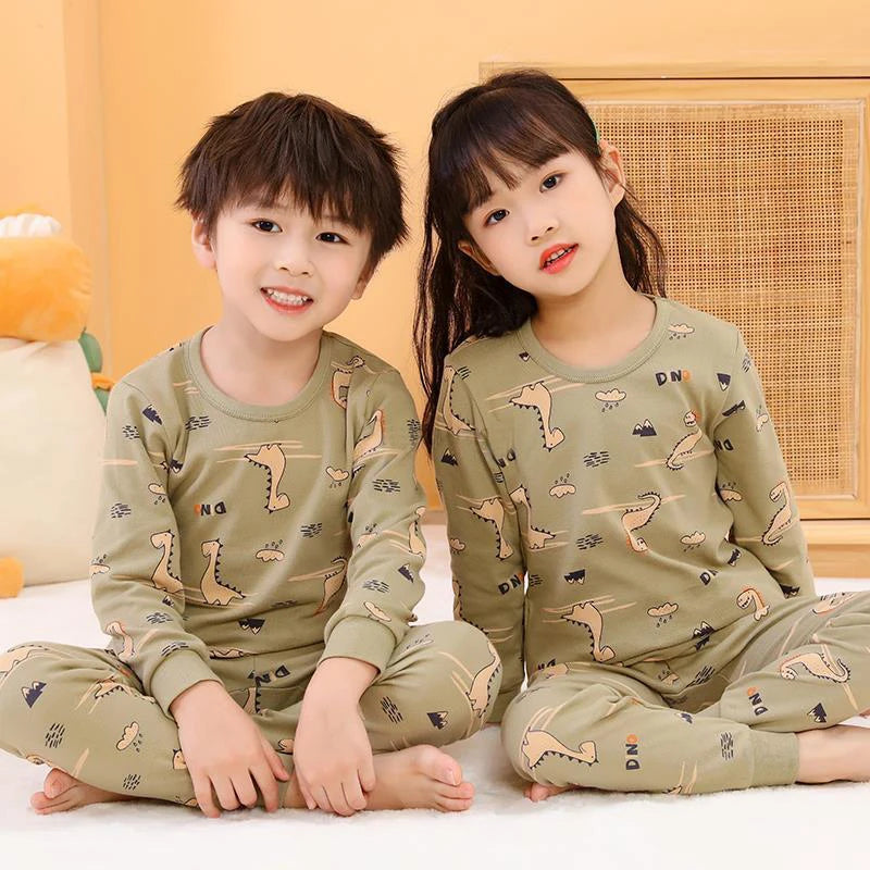 Long Sleeve Cartoon Design Kids Winter Warm Pajamas Sets childrensterritory