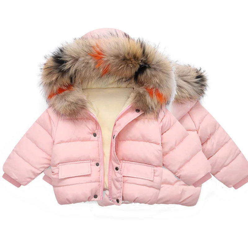 Kids' Long-Sleeved Fur Collar Design Warm Jackets