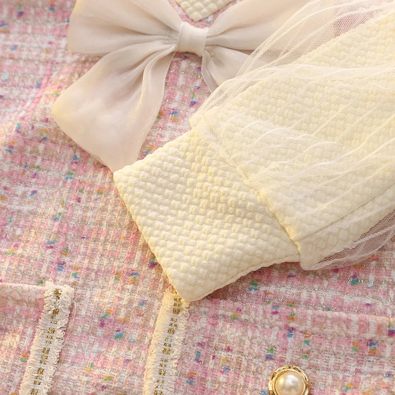 Girls' Long-Sleeved Bow Design Elegant Party Dresses